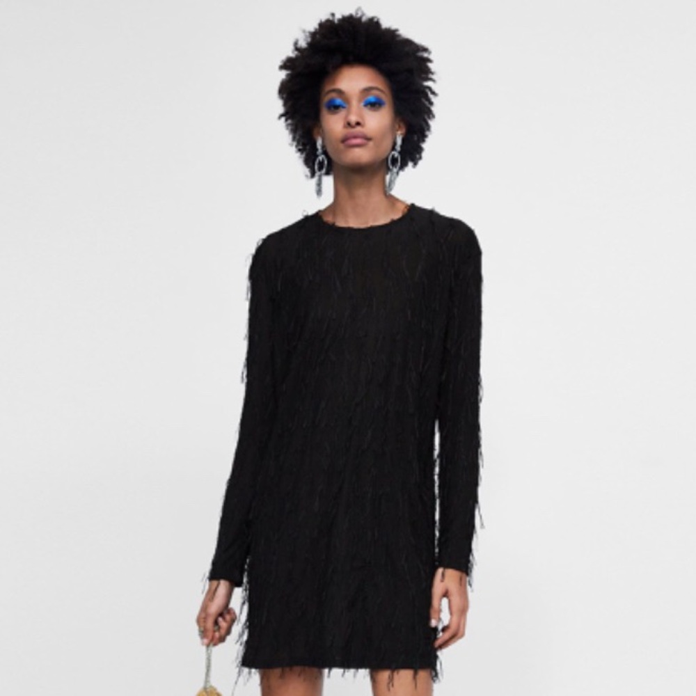 NWT Zara Black Long Sleeved Flapper Dress